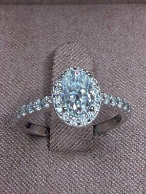 1.5 ct. Oval w/ Halo Moissanite Ring - .925 Sterling Silver - Size 6